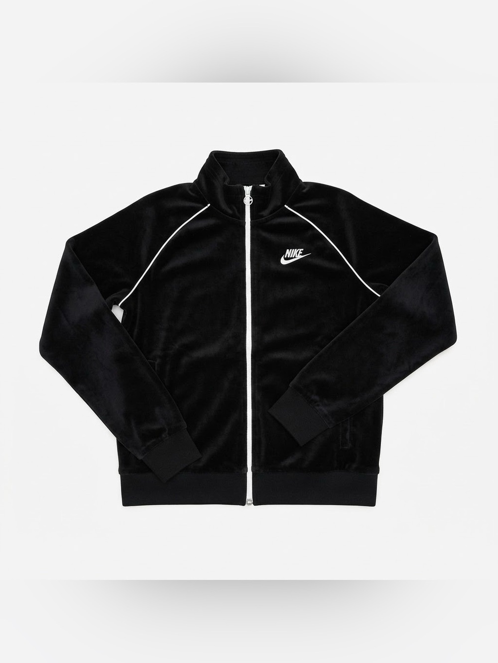 Nike Velour Full Zip Track Jacket Black White Small S